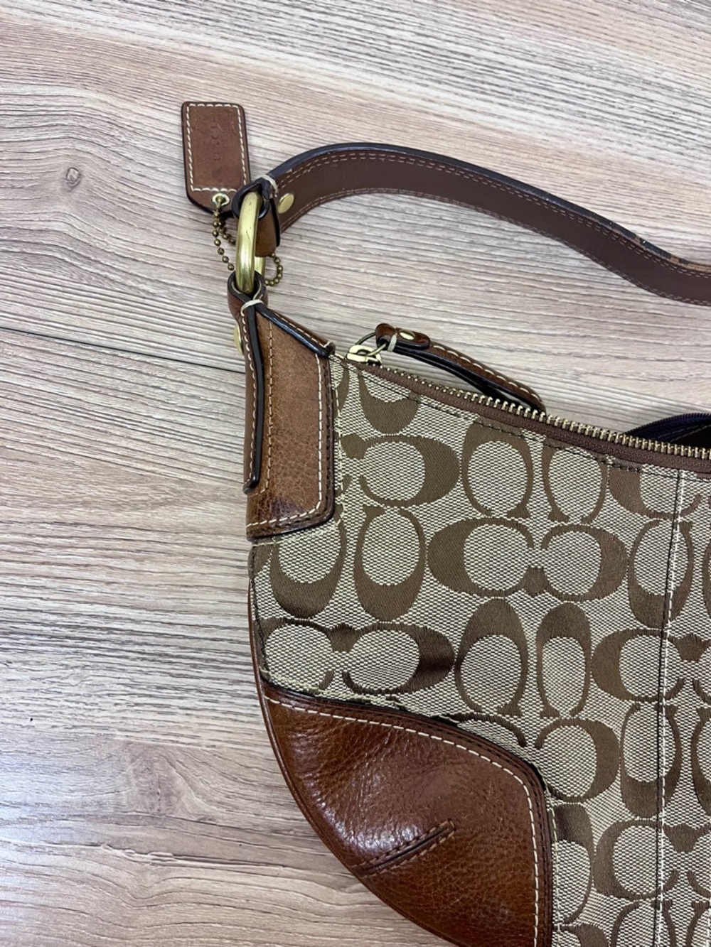 Coach Signature Hobo Bleecker Shoulder Bag Tan Brown Canvas Leather Trim - Picture 12 of 13